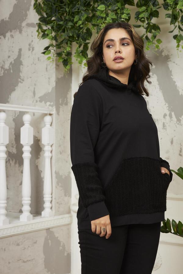 Kol Detaylı Büyük Beden Siyah Sweatshirt - 2
