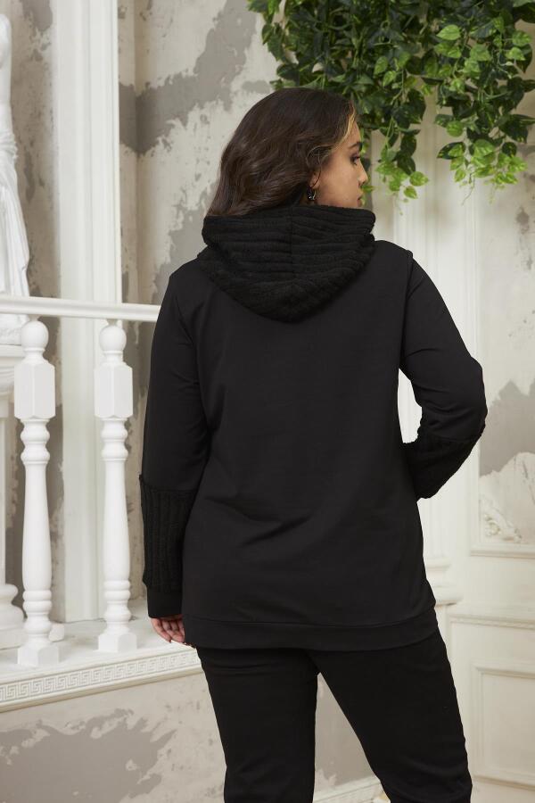 Kol Detaylı Büyük Beden Siyah Sweatshirt - 4