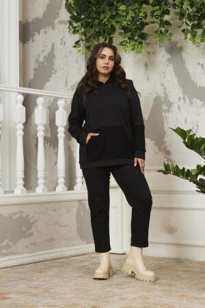 Kol Detaylı Büyük Beden Siyah Sweatshirt - 5