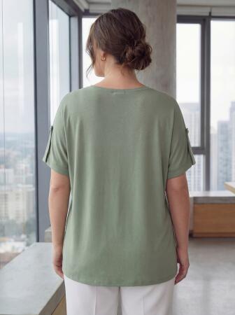 Kol Detaylı Taş Baskılı Büyük Beden Tişört Çağla Yeşili - 4