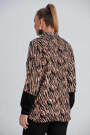 Kol Detaylı Zebra Desenli Büyük Beden Siyah Gömlek - 4