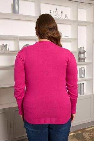 Kol Drop Detaylı Büyük Beden Triko Fuşya - 4