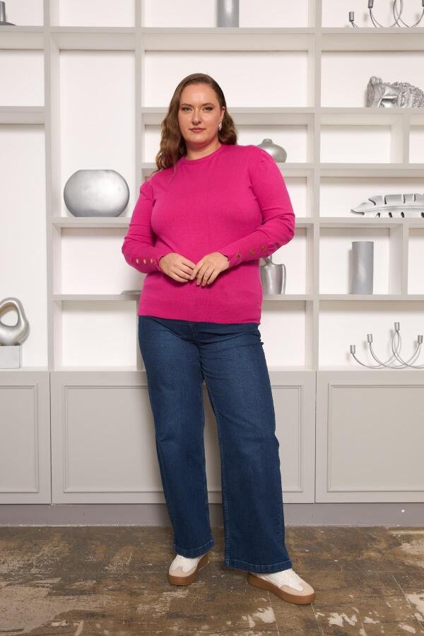 Kol Drop Detaylı Büyük Beden Triko Fuşya - 5