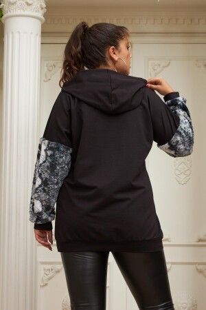 Kol Kürk Detaylı Büyük Beden Siyah Sweatshirt - 4