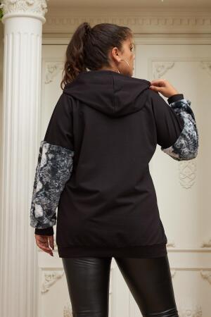 Kol Kürk Detaylı Büyük Beden Siyah Sweatshirt - 4