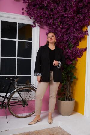 Kol Leopar Desenli Astarlı Büyük Beden Ceket Siyah - 4