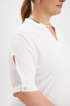 Kol Yırtmaç Detaylı Büyük Beden Bluz Ekru - RMG (1)