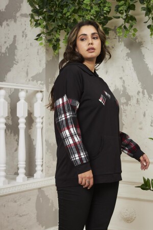 Kollar Ekose Büyük Beden Siyah Sweatshirt - 2
