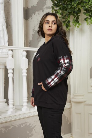 Kollar Ekose Büyük Beden Siyah Sweatshirt - 3