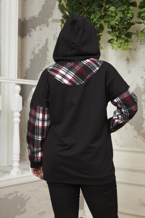 Kollar Ekose Büyük Beden Siyah Sweatshirt - 4