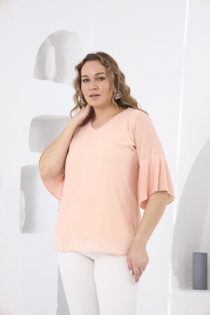 Kolları Piliseli Büyük Beden Bebe Pudra Bluz - 3