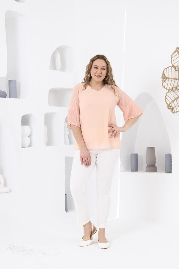 Kolları Piliseli Büyük Beden Bebe Pudra Bluz - 5