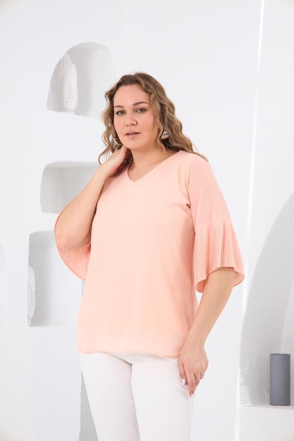 Kolları Piliseli Büyük Beden Bebe Pudra Bluz - 3