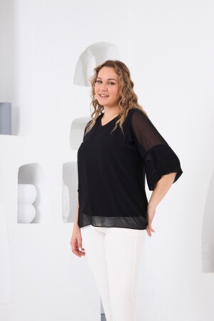 Kolları Piliseli Büyük Beden Siyah Bluz - 3