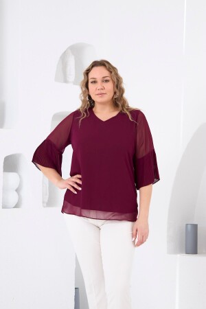Kolları Piliseli Büyük Beden Violet Bluz - 1
