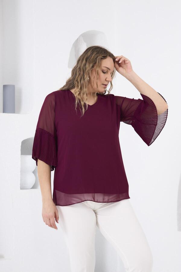 Kolları Piliseli Büyük Beden Violet Bluz - 2