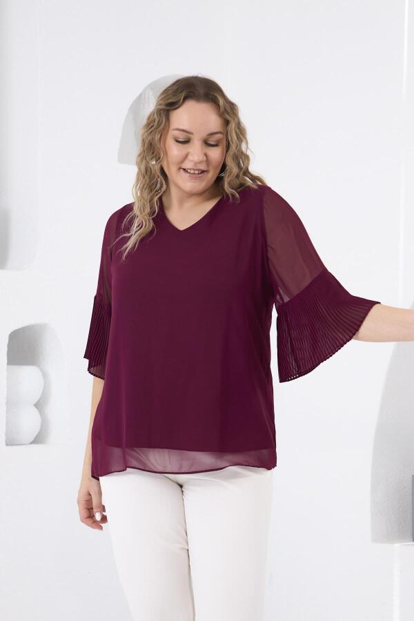 Kolları Piliseli Büyük Beden Violet Bluz - 3