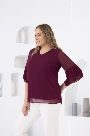 Kolları Piliseli Büyük Beden Violet Bluz - 4