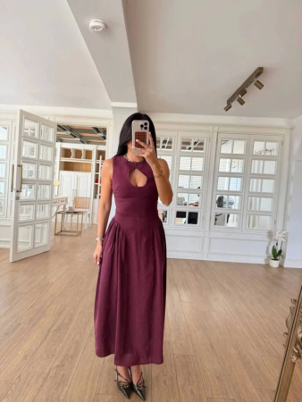 Kolsuz Uzun Kabardin Elbise - Bordo - 8