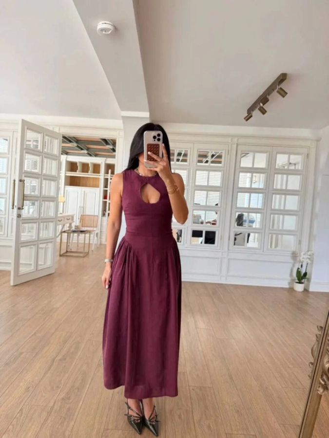 Kolsuz Uzun Kabardin Elbise - Bordo - 8