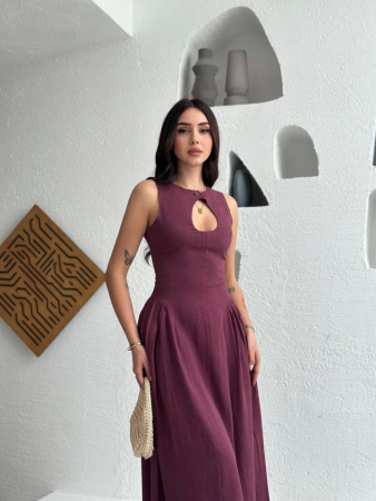 Kolsuz Uzun Kabardin Elbise - Bordo - 10