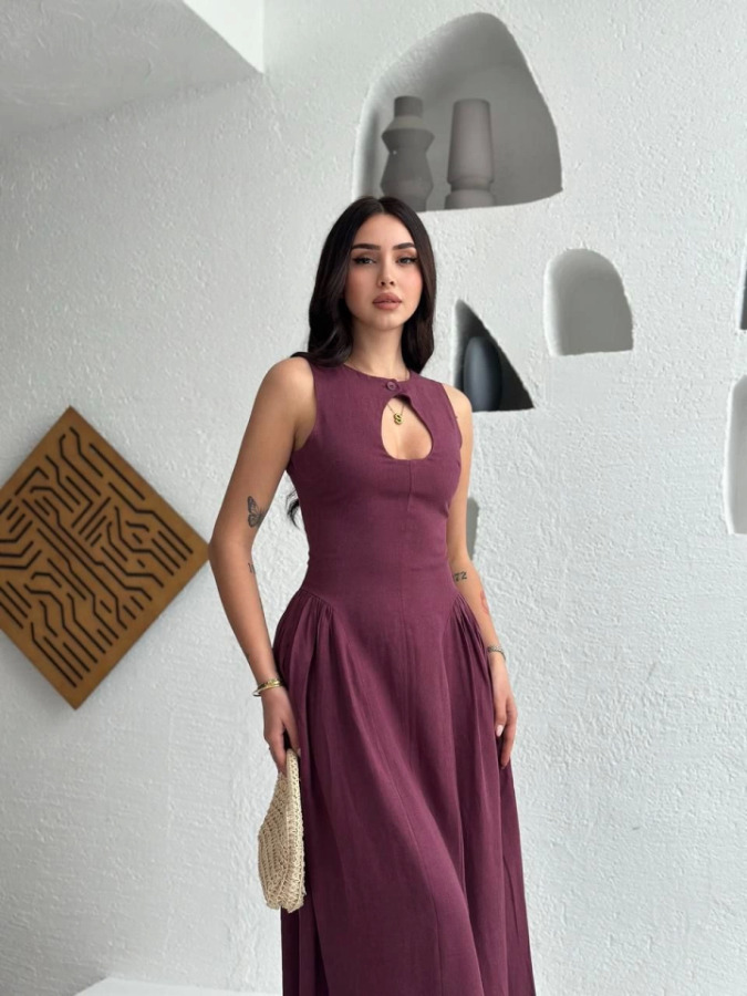 Kolsuz Uzun Kabardin Elbise - Bordo - 3