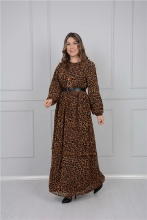 Necklace Detail Leopard Dress - Brown - Angelino Moda