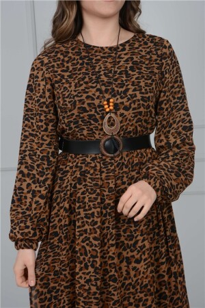 Necklace Detail Leopard Dress - Brown - Angelino Moda (1)