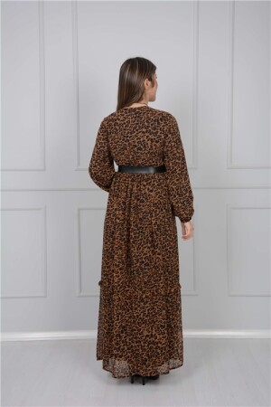 Kolye Detay Leopar Elbise - Kahverengi - 3
