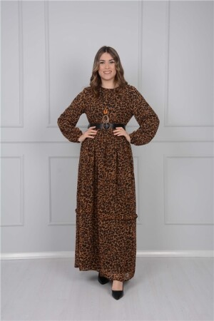 Kolye Detay Leopar Elbise - Kahverengi - 4