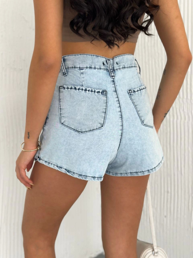 Kot Jeans Kesimetrik Kesim Cepli Şortlu Etek - Gri - 3
