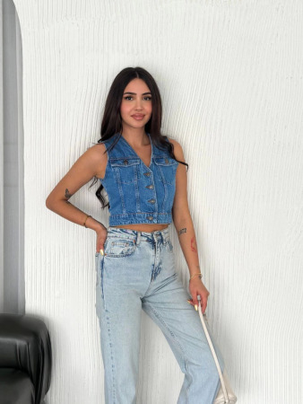 Kot Jeans Yelek - Mavi - 1