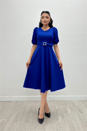 Crepe Fabric Belt Detailed Dress - SAKS BLUE - Angelino Moda (1)