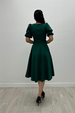 Krep Kumaş Kemer Detaylı Elbise - ZÜMRÜT YEŞİL - 5