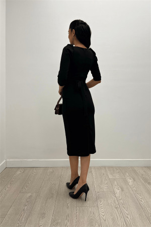 Krep Kumaş Midi Boy Elbise - Siyah - 5