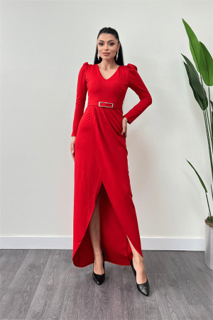 Crepe Fabric Pleat Detailed Dress - RED - Angelino Moda (1)