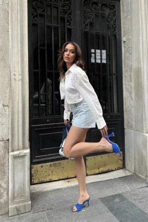 Kristen Sırt Dekolte Crop Gömlek 3253-08 - 6