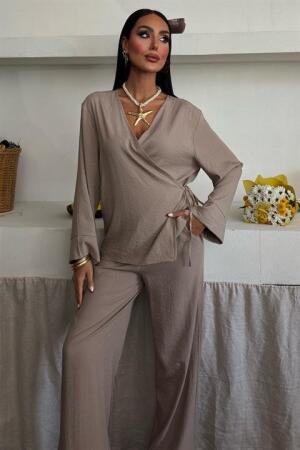 Kruvaze Model Klasik Pantolonlu Çupra Keten Takım 10191 - 2