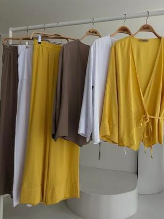 Kruvaze Model Klasik Pantolonlu Çupra Keten Takım 10191 - 10