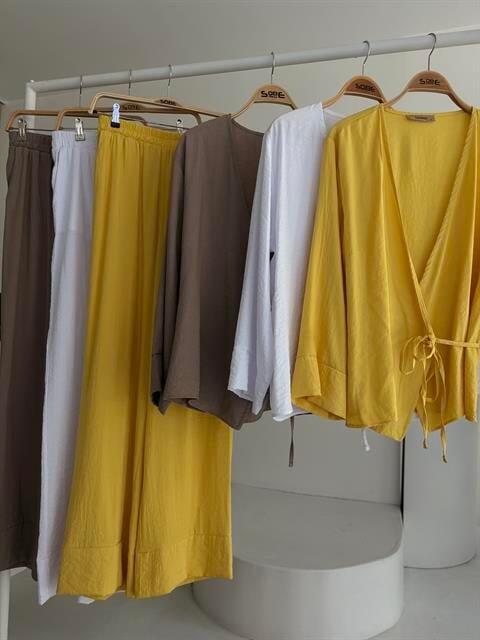 Kruvaze Model Klasik Pantolonlu Çupra Keten Takım 10191 - 10