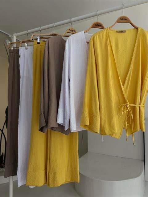 Kruvaze Model Klasik Pantolonlu Çupra Keten Takım 10191 - 11
