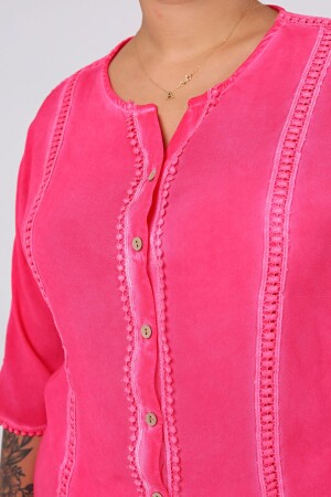 Kuplu BüyükBeden Yıkamalı Gömlek Fuşya-Pembe - 6