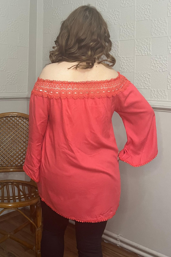 Lace Collar Plus Size Blouse Coral - 4