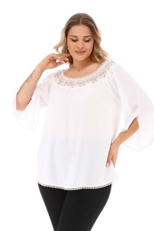 Lace Collar Plus Size Blouse White - 2