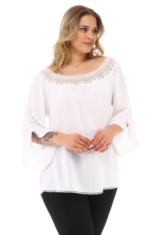 Lace Collar Plus Size Blouse White - 3