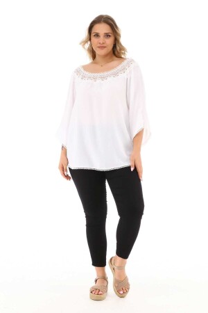 Lace Collar Plus Size Blouse White - 5