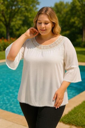 Lace Collar Plus Size Blouse White - 1