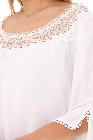 Lace Collar Plus Size Blouse White - 2