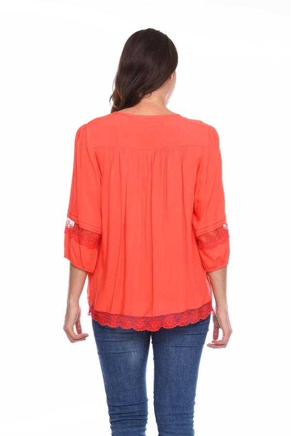 Lace Detailed Plus Size Shirt Blouse Coral - 1