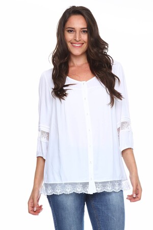 Lace Detailed Plus Size Shirt Blouse White - 1